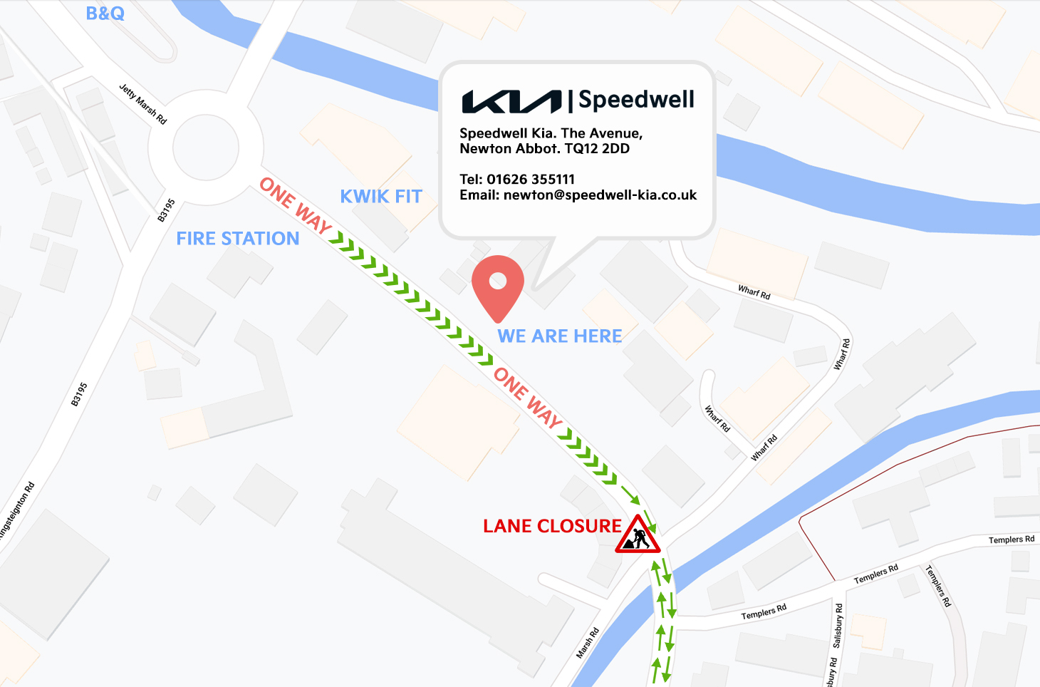 Lane closure due to road works at Newton Abbot