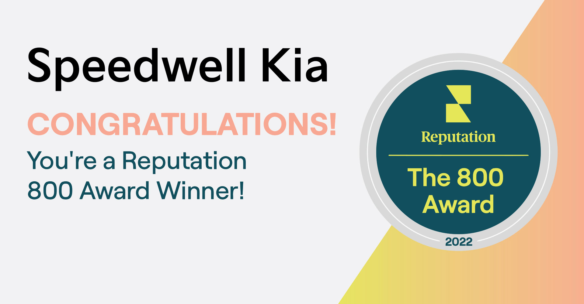 We're a Reputation 800 awards winner!